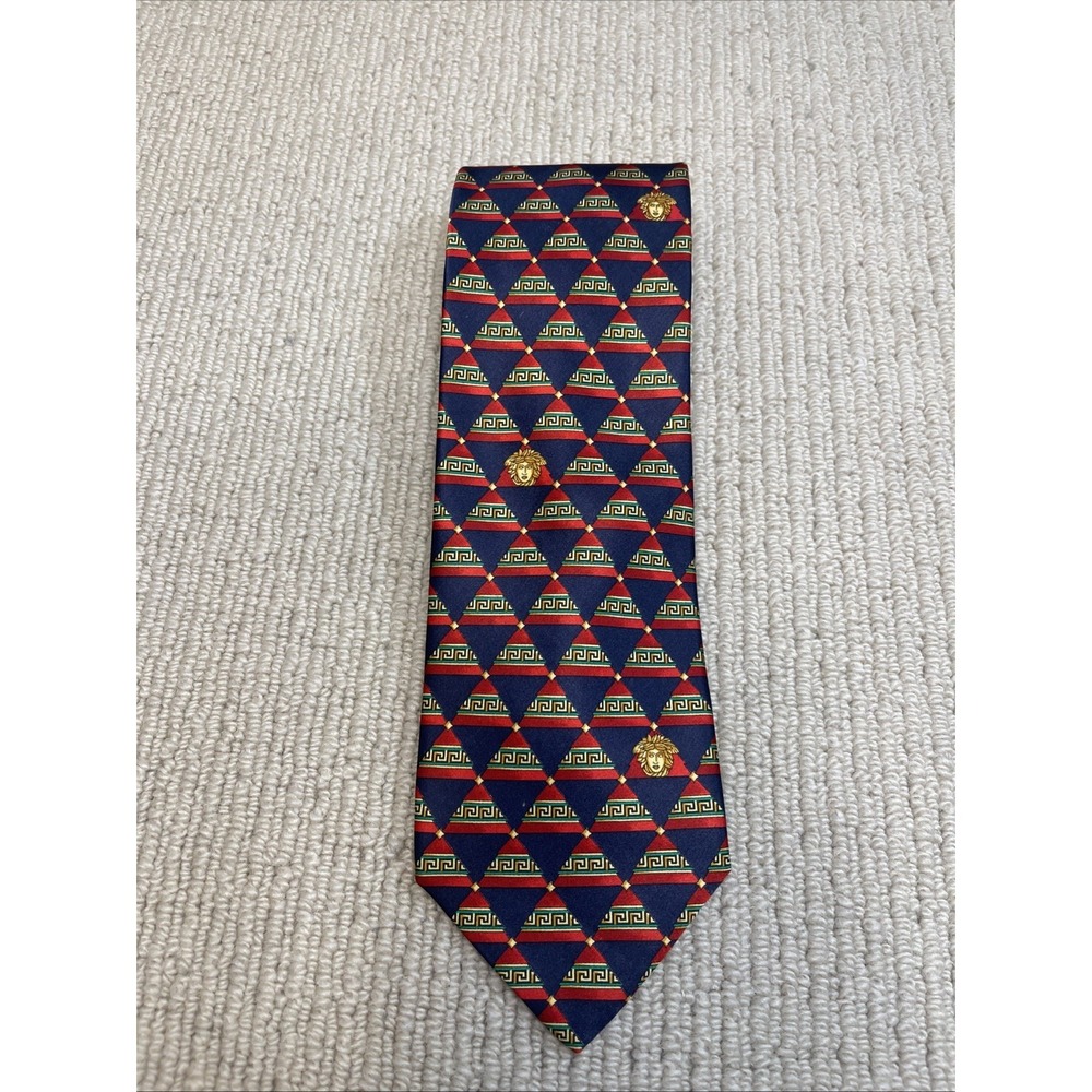 Vintage Gianni Versace Silk Tie Navy Gold Red Made in Italy